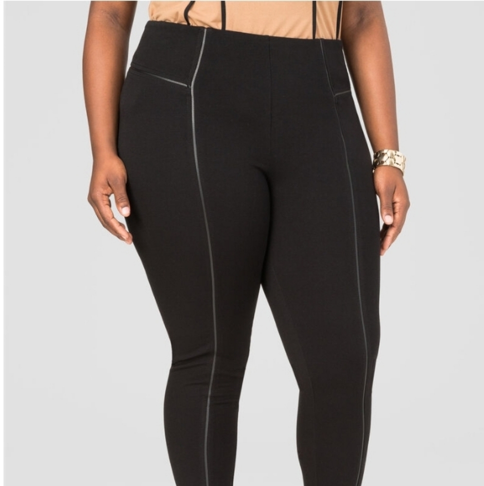 Ashley Stewart Faux leather trim ponte pant
